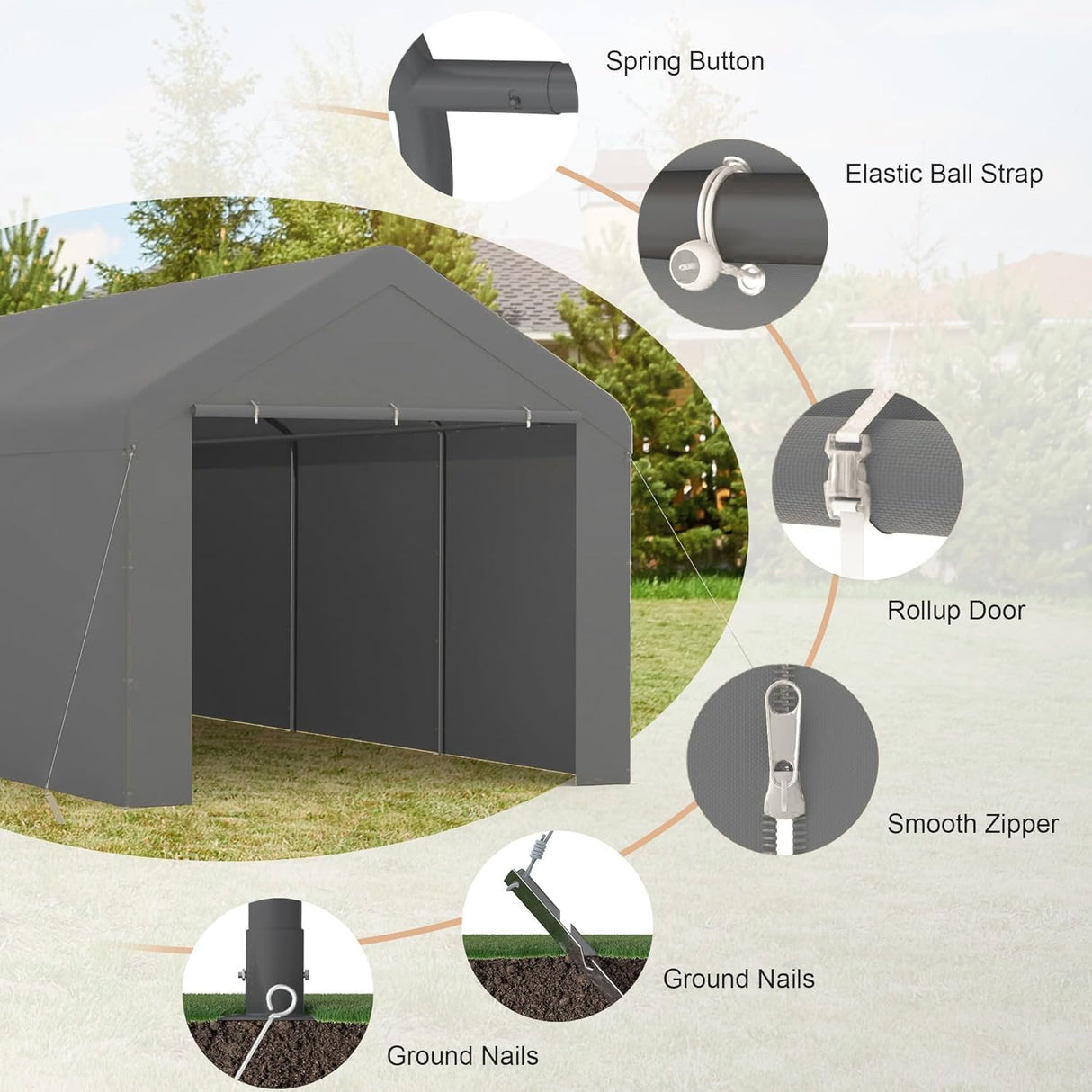 Carport, 10x20ft Heavy Duty Car Port, Portable Garage with Removable Sidewalls & Doors, Car Canopy with All-Season Tarp for Car Boat Truck Party (SGrey) TANGJEAMER