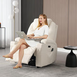 IBTKIG Power Recliner Chair with Heat and Massage, PU Leather Home Theater Seating w/LED Lights/Cup Holders/Side Pocket/USB Port, Lazy Boy Reclining Sofa Chair for Living Room (3, White) IBTKIG