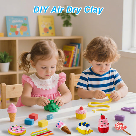 Adinomiency Air Dry Clay for Kids | 12 Pack DIY Modeling Clay Kit with 4 Colors Per Set & 12 Pastry Sculpting Guides | Non-Toxic, Easy to Use Arts and Crafts Gift for Boys & Girls Ages 3+ Adinomiency