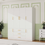 TemkTuek White Wardrobe Closet with Doors, 3 Drawers, Hanging Rods, Metal Handles, Large Capacity, Modern, Freestanding Armoire, Ideal for Bedroom 63.0" W x 20.47" D x 70.87" H (26) TemkTuek