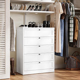 Letaya 5 Drawer Dresser for Bedroom, Metal Chest of Drawers Tall White Closet Organizers and Storage Clothes, Accent Storage Cabinet for Living Room, Entryway, Hallway, White Letaya