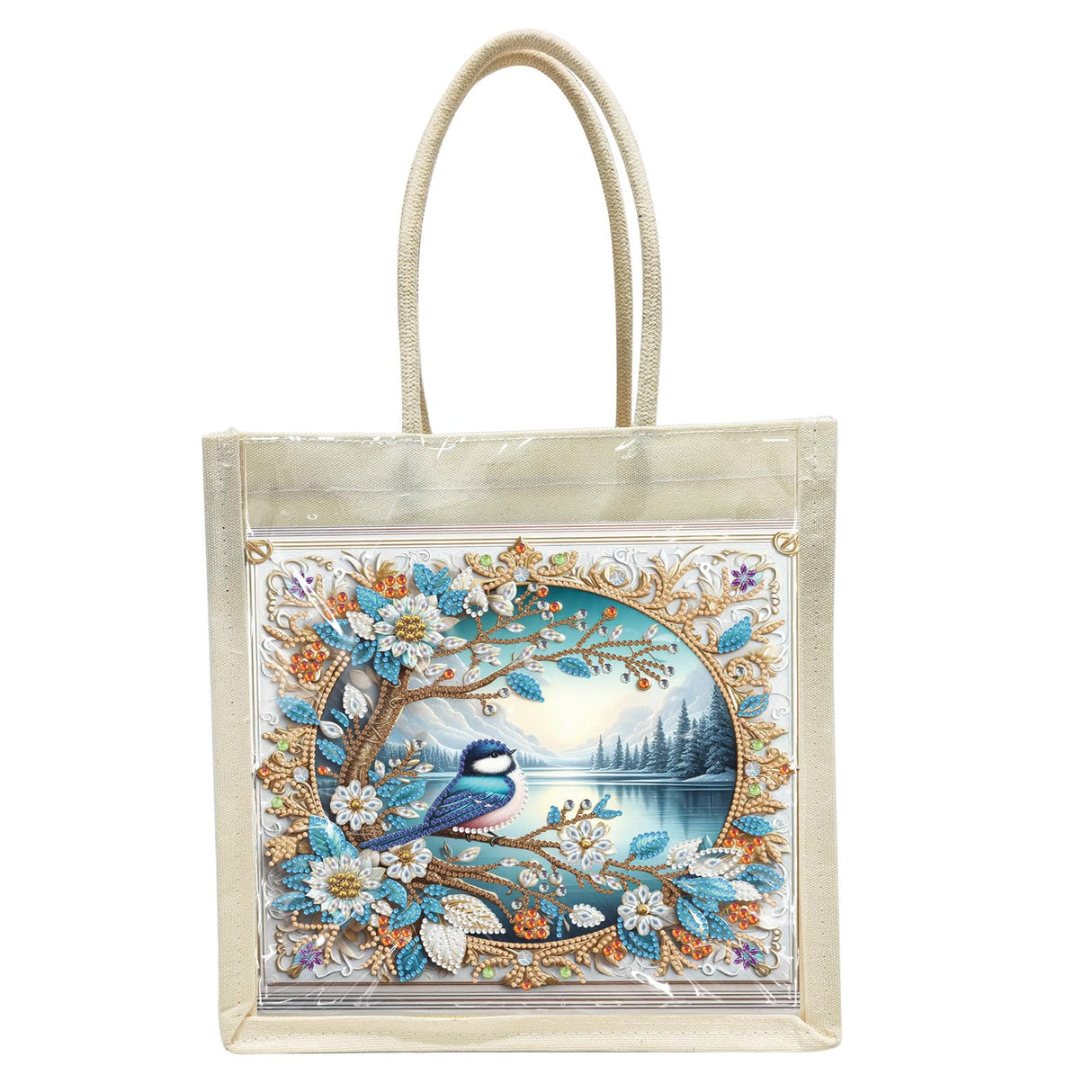 BAYUNOE Handbag Handmade Diamond Art Painting Purses Non-woven DIY Shoulder Grocery Bag Shopping Bag for Women Art Craft Gift-Lake BAYUNOE