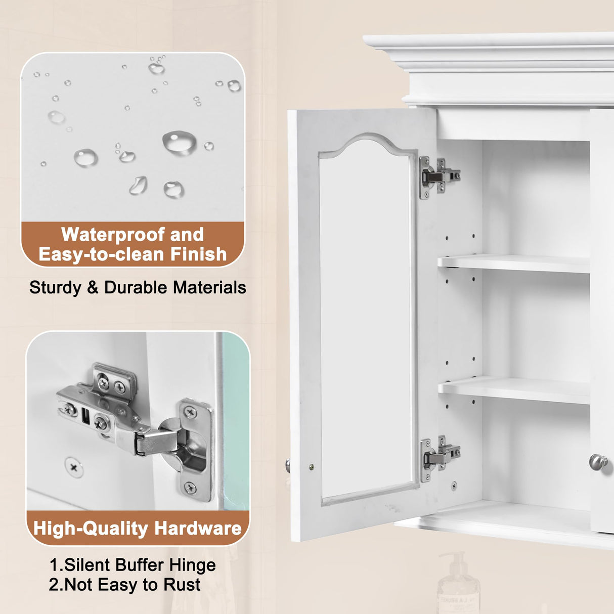 Virubi Medicine Cabinet with Mirror, 40" x 28" Wall Mounted Bathroom Storage Cabinet with Glass Doors and Adjustable Shelves, Over The Toilet Storage Cabinet Virubi