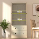 DIYART Rattan Oak Kitchen Pantry Cabinet, 64.2" Tall Kitchen Storage Cabinet with Doors and Drawers, Freestanding Wooden Storage Cabinet for Kitchen, Dining Room DIYART