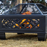 MistMo 26" Steel Square Fire Pit with Grill & Poker, Outdoor Fireplace with Mesh Cover for Patio, Backyard & Garden, Ideal Mistmo