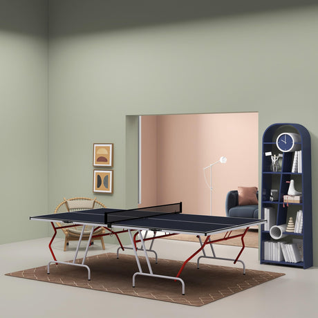 Soozier Full Size Ping Pong Table, Folds into Quarters, Portable Table Tennis Table with Net, Paddles, Balls, MDF, Charcoal Gray Soozier
