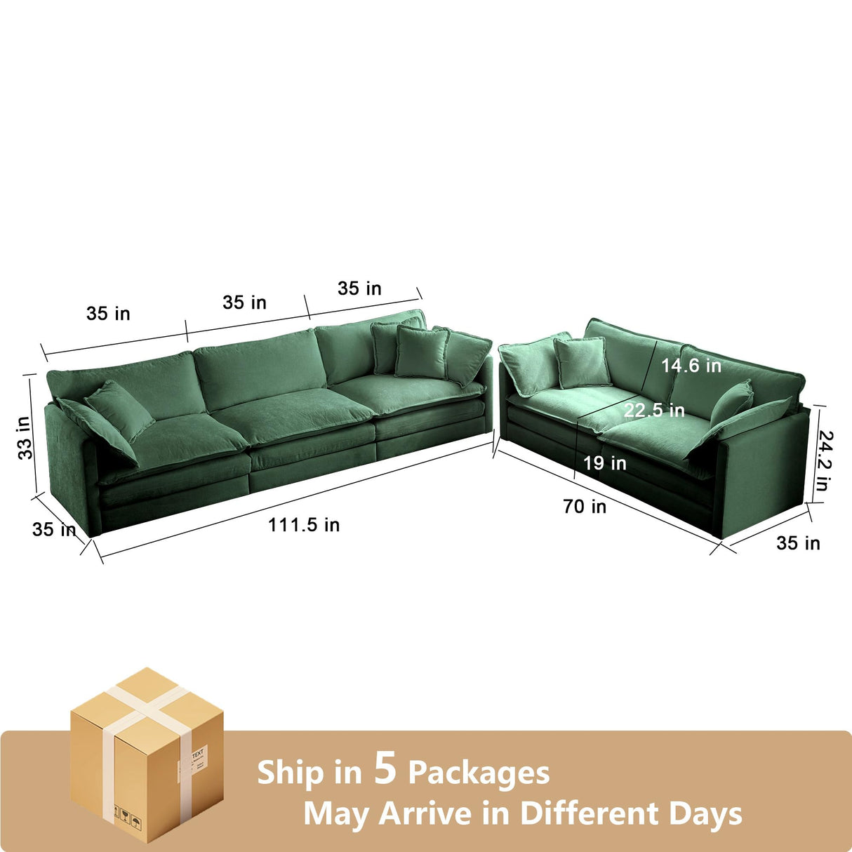 Tmsan 2 Piece Living Room Furniture Set, Green Chenille Deep Seat Loveseat and Sofa Set, Modern Luxury Sectional Cloud Couches for Apartment Office Tmsan