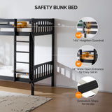 VINGLI Solid Wood Bunk Bed Twin Over Twin with LED Lights/USB Port Charge Station/Scoring Rungs, Convertible Bunk Beds with Extra 15 inches Tall Guardrial and Ladder for Kids, Black VINGLI