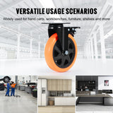 VEVOR Caster Wheels, 6-inch Swivel Plate Casters, Set of 4, with Security A/B Locking No Noise PVC Wheels, Heavy Duty 2800 lbs Load Capacity, Non-Marking Wheels for Cart Furniture Workbench VEVOR