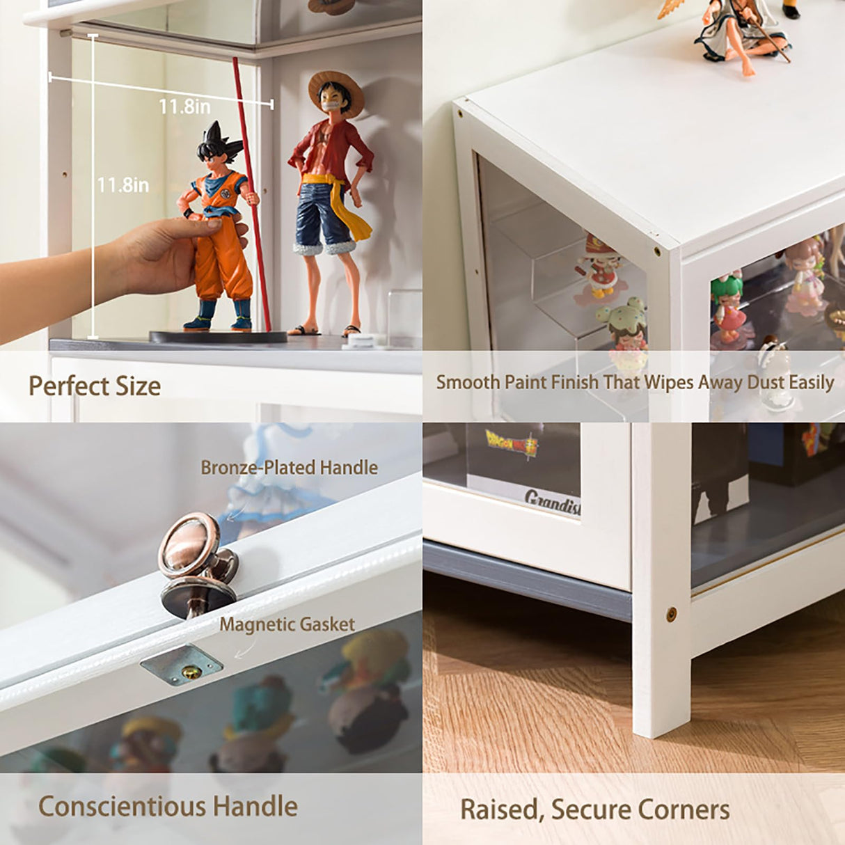 White Wooden Display Cabinet with Acrylic Doors, 5-Tier Bamboo Display Cases for Figurine, Curio Cabinet Toy Organizers Rack & Display Shelf for Home Office, Playroom, Living Room, Bedroom, 65in Generic