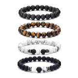 RANKEEF Tiger Eye Bracelet For Men 8MM Natural Stone Beads Bracelet Set Stretch Lava Rock Bracelets Adjustable Black Crystal Beaded Bracelet for Men Women Gifts RANKEEF