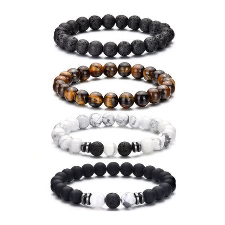 RANKEEF Tiger Eye Bracelet For Men 8MM Natural Stone Beads Bracelet Set Stretch Lava Rock Bracelets Adjustable Black Crystal Beaded Bracelet for Men Women Gifts RANKEEF