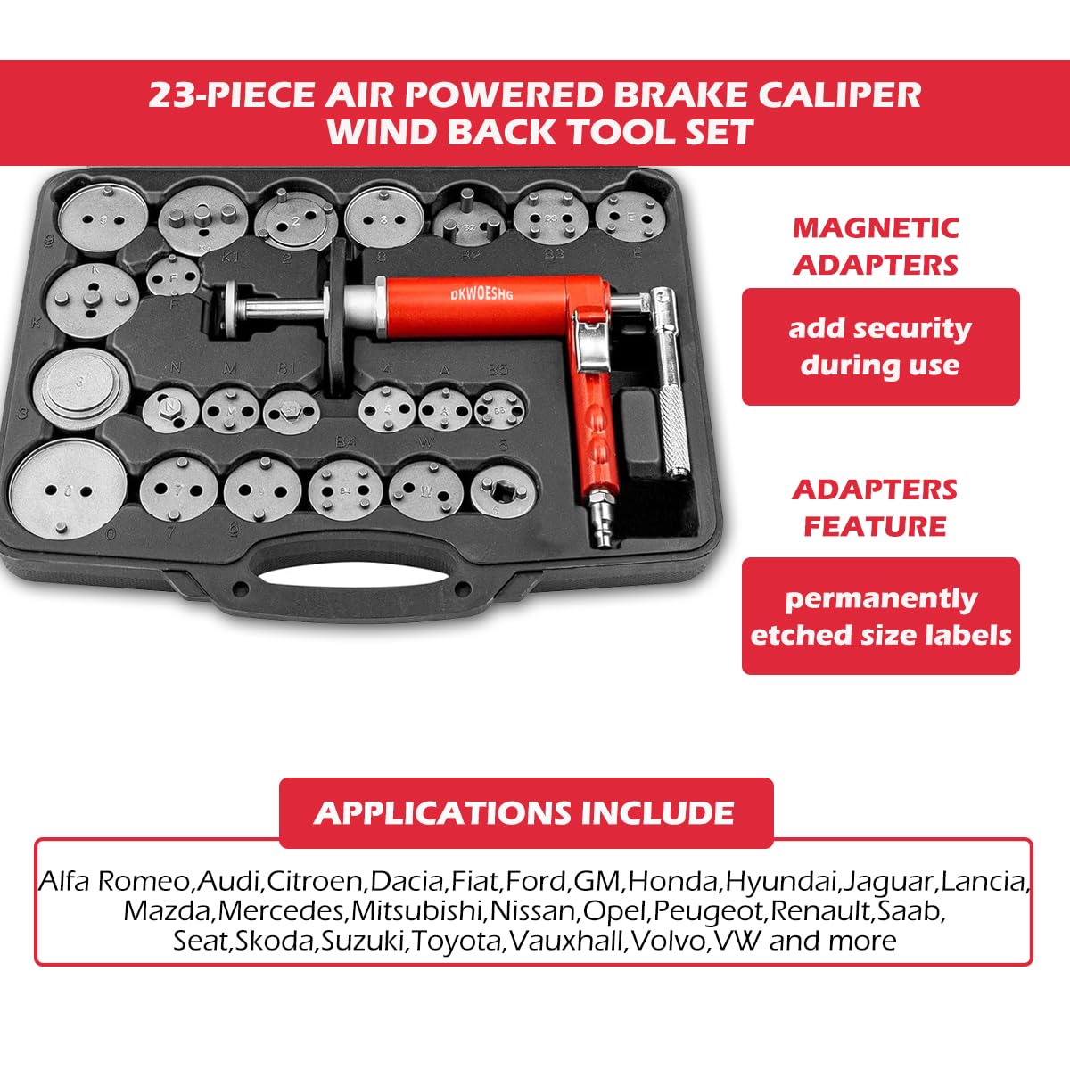 DKwoeshg Pneumatic Brake Caliper Compression Tool Kit, Air Operated Disc Brake Piston Wind Back Rewind Tool Set for Automotive Maintenance and Repair DKwoeshg