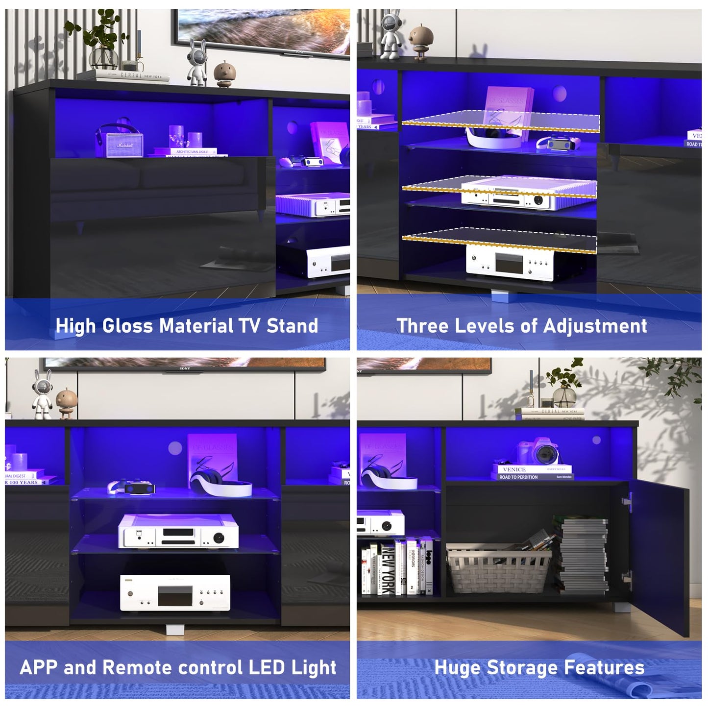 Vinctik 6&Fox Modern LED65inch TV Stand for 65/70/75 inch TV,High Glossy TV Entertainment Center with Storage Drawer,TV Stands for Living Room,APP RGB Light,Smart Modern TV Cabinet(65in Black - WoodArtSupply