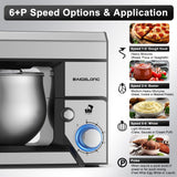 BAIGELONG 6+P Speeds Stand Mixer, 4.2QT Small Food Mixer with Stainless Steel Bowl, Dough Hook, Beater, Whisk & Scraper, Electric Kitchen Mixer Dough Mixer for Baking, Most Home Cooks, Silver BAIGELONG