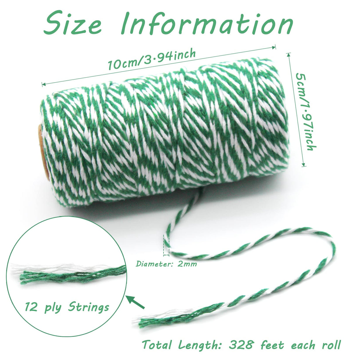 Benvo Pack of 2 Green White Cotton Twine and Red White Packing String Christmas Xmas Twine Rope Ribbon Cord for Baking, Butchers, DIY Crafts Wrapping Ornaments Hanging 656 ft Long Benvo