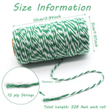 Benvo Pack of 2 Green White Cotton Twine and Red White Packing String Christmas Xmas Twine Rope Ribbon Cord for Baking, Butchers, DIY Crafts Wrapping Ornaments Hanging 656 ft Long Benvo