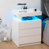 HOMMPA LED Nightstand with Wireless Charging Station & USB Ports, 3 Drawer Night Stand with LED Light RGB Adjustable Brightness, Smart Nightstand High Gloss Bedside Table for Bedroom White HOMMPA