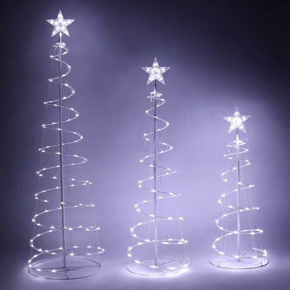 JOIEDOMI 3 Packs Christmas Spiral Tree Yard Light 218 Pre-Lit LED Cool White Lights with Metal Stakes for Indoor Outdoor Garden Holiday Decoration, Christmas Event, Christmas Eve Night Décor