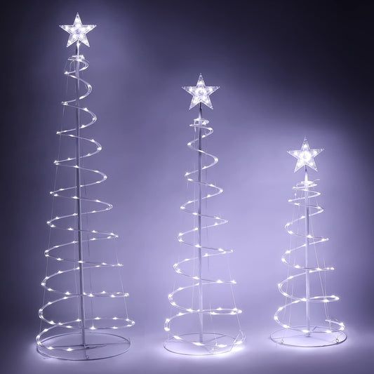 JOIEDOMI 3 Packs Christmas Spiral Tree Yard Light 218 Pre-Lit LED Cool White Lights with Metal Stakes for Indoor Outdoor Garden Holiday Decoration, Christmas Event, Christmas Eve Night Décor