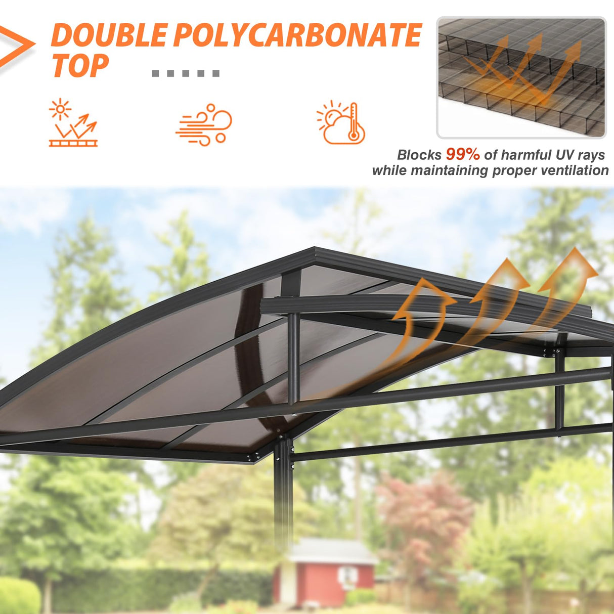 EAGLE PEAK 8x5 ft Grill Gazebo, Steel Frame Outdoor BBQ Cover, Double-Tier Polycarbonate Barbecue Canopy with Shelves EAGLE PEAK