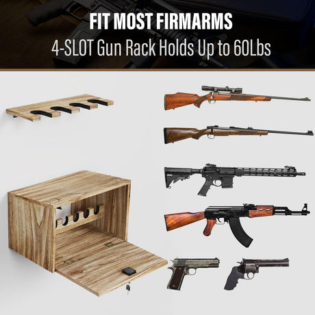 Emfogo Gun Rack Wall Mount, Wooden Rifle Racks with Gun Rack for Wall, Gun Display Racks for Indoor Firearms Storage, Holds up to 4 Long Guns and 6 Handguns, Gifts for Husband, Dad Emfogo