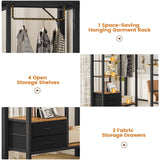 Hasuit Loft Bed Twin Size with Desk and Charging Station Metal Twin Loft Bed with LED Lights, 4 Storage Shelves & 2 Fabric Drawers, Twin Size Loft Bed with Safety Guard, Clothes Rail & Ladder, Black Hasuit