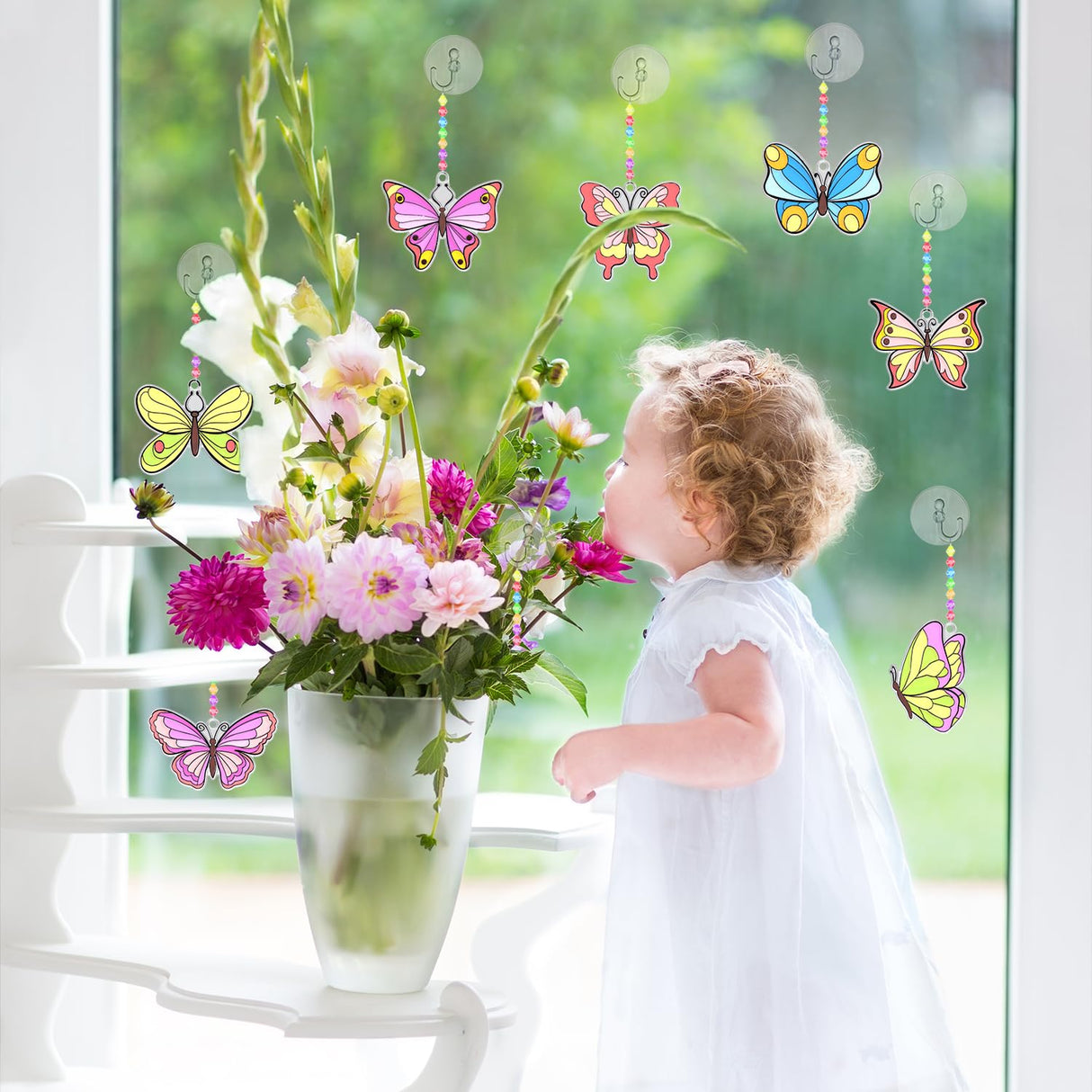 Fprl 27 Sets DIY Window Paint Art Suncatchers Craft Kits Butterfly Ornaments Decorations Suncatcher Kit for Classroom Home Easter Activity Gift Project Fprl