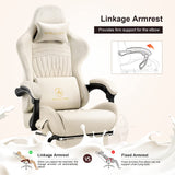 GTPLAYER Gaming Chair, Computer Chair with Footrest and Bluetooth Speakers, High Back Ergonomic Gaming Chair, Reclining Gaming Chair with Linkage Armrests for Adults by GTRacing (Leather, Ivory) GTPLAYER