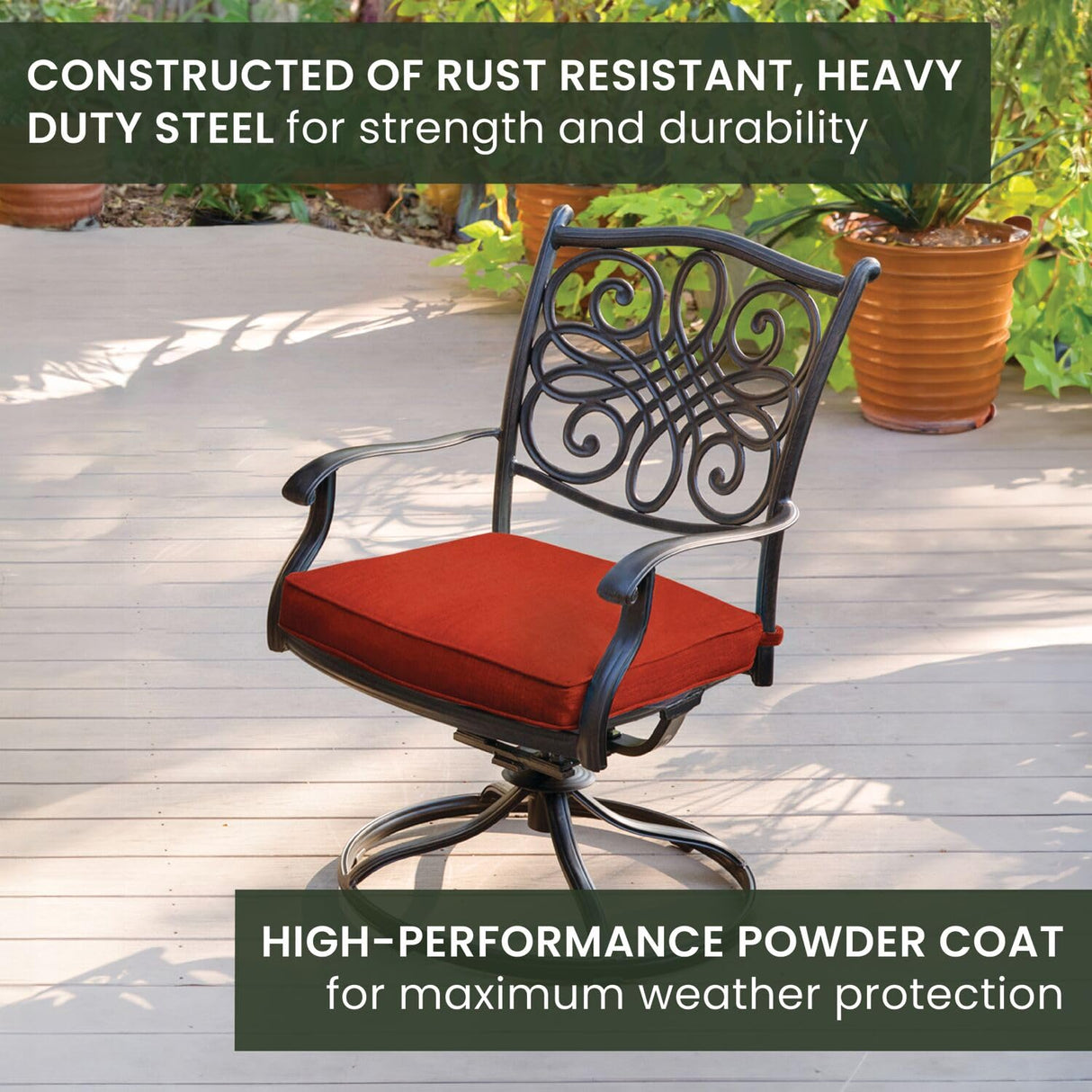 Hanover Traditions 11-Piece Modern Outdoor Dining Set with Rust Resistant Cast Aluminum Rectangular Large Dining Table and 10 Swivel Rocker Chairs with Plush Weather Resistant Red Cushions Hanover