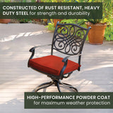 Hanover Traditions 11-Piece Modern Outdoor Dining Set with Rust Resistant Cast Aluminum Rectangular Large Dining Table and 10 Swivel Rocker Chairs with Plush Weather Resistant Red Cushions Hanover