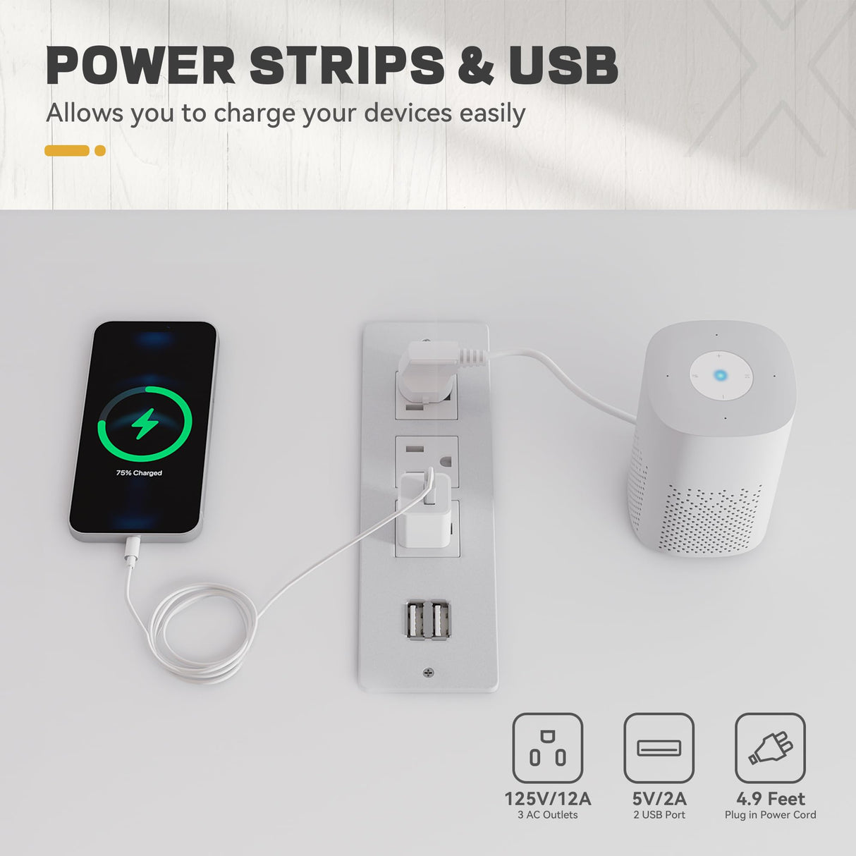 YITAHOME 6-Drawer Dresser with Built-in Power Outlet, Wood TV Stand with 6 Large Drawers and Bar Handles, White Dresser Chest of Drawers for Living Room, Hallway, Entryway YITAHOME