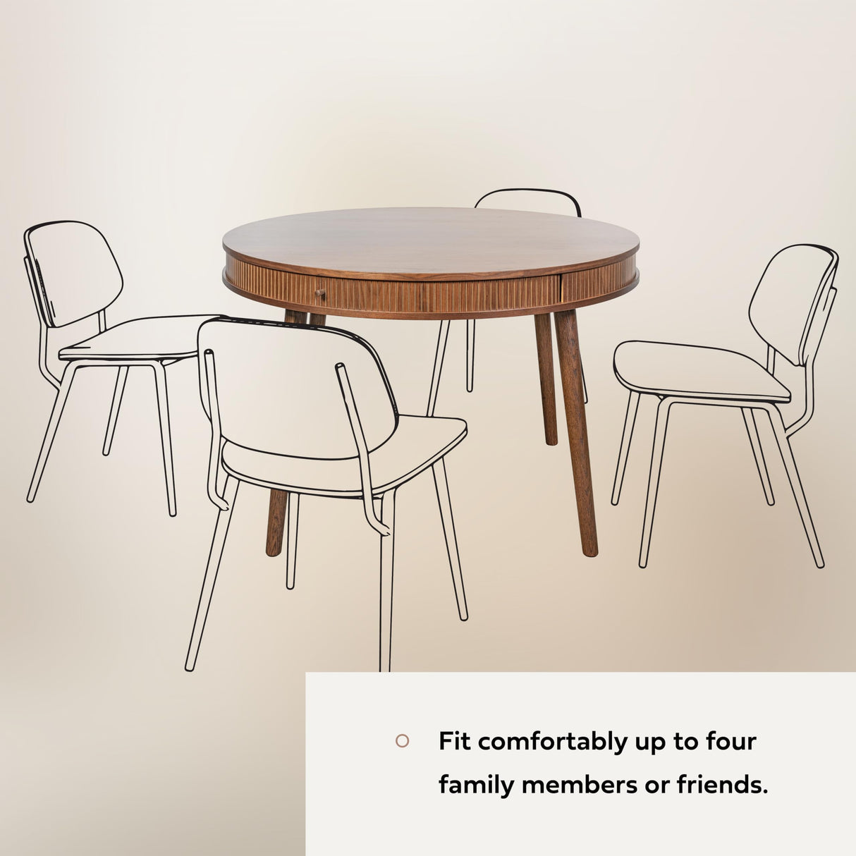 WERMO 47'' Round Dining Table for 4 People - Pre Assembled Round Kitchen Table with 2 Hidden Storages. Modern Dining Table, Round Wood Dining Table, Circle Dining Table, Modern Round Table (Walnut) WERMO