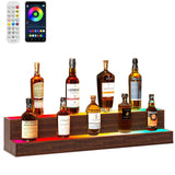 Bingoday LED Liquor Shelf with Acrylic Bottle Display Shelves Wood Rack Wine Retro Bar Cabinets for Home Commercial Bar Party (Walnut, 2 step-38in) Bingoday