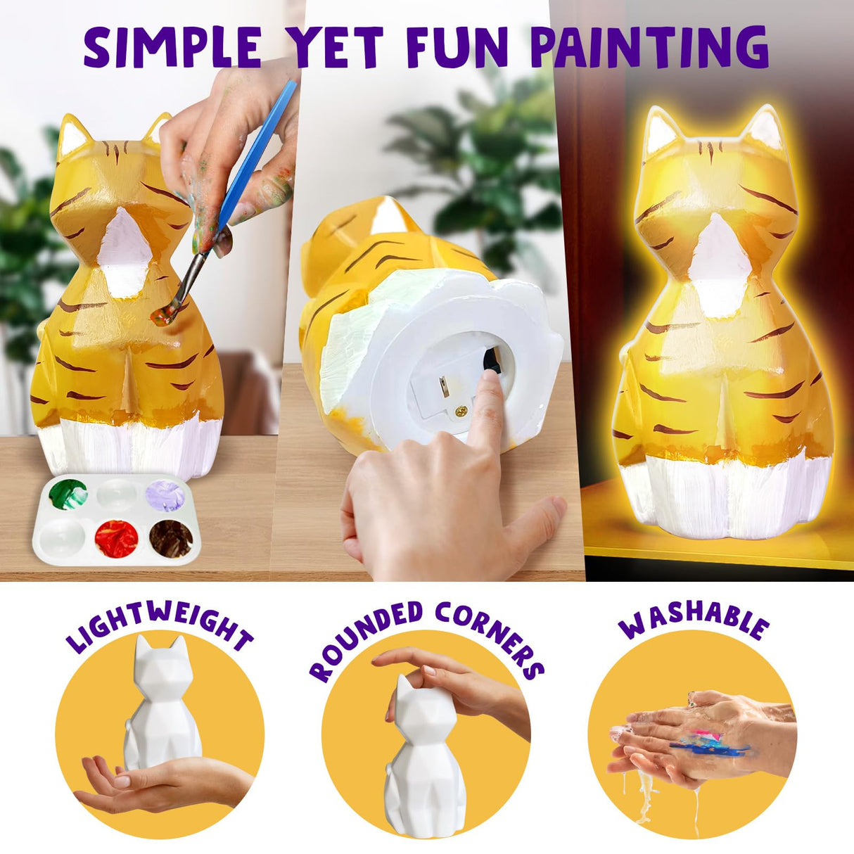 Goodyking Paint Your Own Cat Lamp Kit, DIY Cat Crafts Night Light, Painting Kit Arts & Crafts for Kids Ages 8-12, Art Supplies Birthday Party Valentine Gift for Teens Girls Boys Age 3 4 5 6 7 8+ Goody King