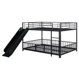 Bellemave Full Over Full Bunk Bed with Slide and Ladder, Metal Bunk Bed for Kids, Girls, Boys, Removable Fence, Low Bunk Bed with Slide, with Door, Black Bellemave