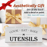 Suli Extra Large Kitchen Utensils Holder with 4 Compartments, Wooden Utensil Organizer for Kitchen Countertop, Farmhouse Kitchen Decor, Rustic Cooking Utensil - White Suli