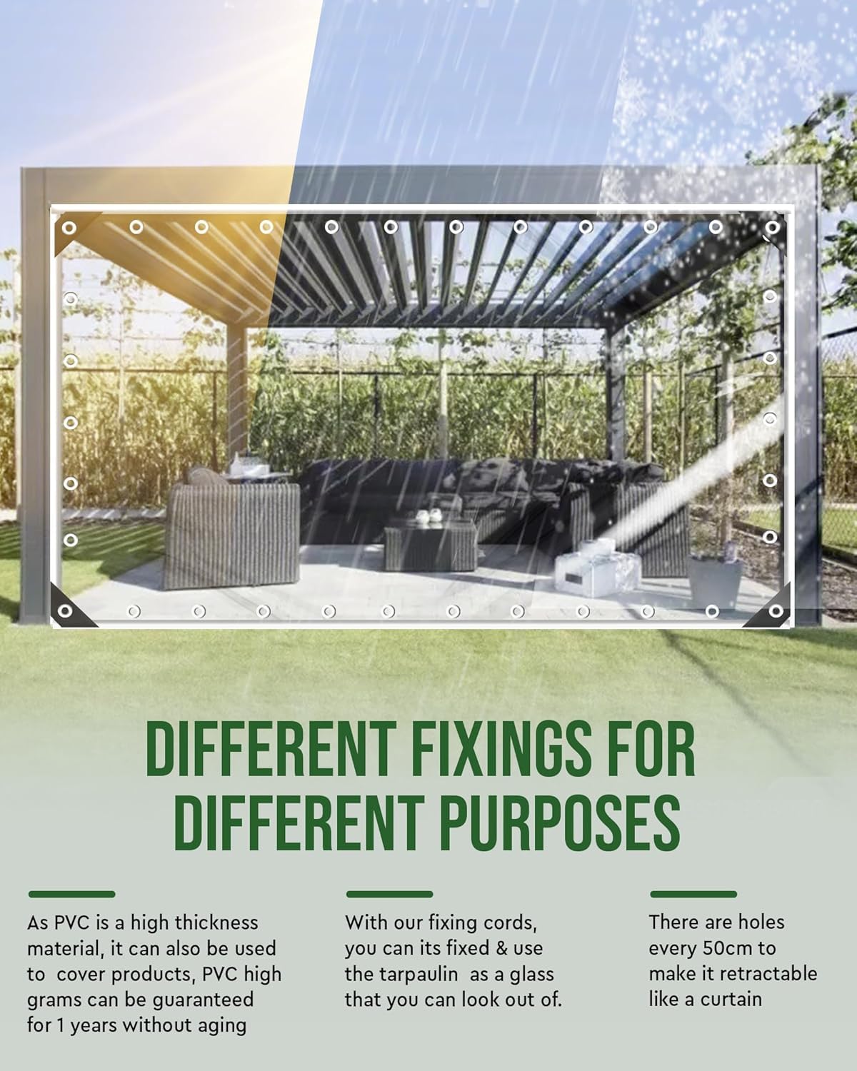 FoundGo 10' x 12' Clear Tarps Heavy Duty PVC Vinyl 20 Mil Thick Tarpaulin, Glass Tarpaulin with Metal Grommets, Protects Against Water, UV-Ray, Tear, Cold Weather Resistan FoundGo