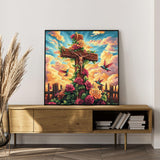 Paint by Numbers Kit for Adults Beginner Religious Cross, Flower Adult Paint by Number Kits on Canvas, Jesus DIY Acrylic Oil Painting by Numbers for Adults, Perfect for Home Wall Decor 16X16 Inch Okarina
