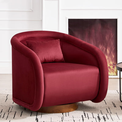 WAIRGUD 360 Degree Swivel Barrel Chair, Comfy Upholstered Accent Chair Modern Velvet Fabric Swivel Chair Pumpkin-Shaped Arm Chair for Living Room Bedroom Apartment Office (Wine Red)