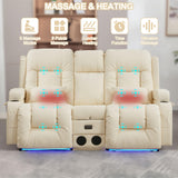 TUNYI Power Loveseat Recliner Sofa with Massage & Heat Home Theater Seating with Console Electric Recliner RV Sofa with USB/Outlet/Storage/Side Pocket/LED Light/Speaker (Cream White) TUNYI