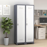 GREATMEET Slim Locking Metal Garage Storage Cabinet, 65" Lockable Utility Closet, Tall Steel Narrow Broom Closet Storage Cabinets with Door and Shelves for Laundry Room, Bathroom, White & Grey GREATMEET