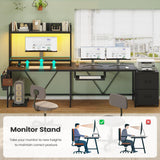 UPOSOJA L Shaped Gaming Desk with Keyboard Tray, Reversible Computer Desk with Power Outlet, Corner Home Office Desks, Mobile File Cabinet Storage Shelves Monitor Stand Drawers (Black, 67in) UPOSOJA