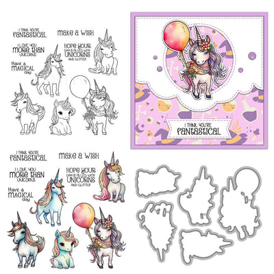 Unicorn Words I Love You Clear Stamps and Die Cuts Sets for Handmade Card Making Metal Cutting Dies Stencils Scrapbook Kit Embossing Supplies 2024-2025 Seals Template