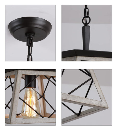 Q&S Farmhouse Pendant Light Fixture,Vintage Pendant Light Chandelier,Industrial Hanging Lighting,Wrought Iron,Oak and ORB,1 Light E26 UL Listed Q&S