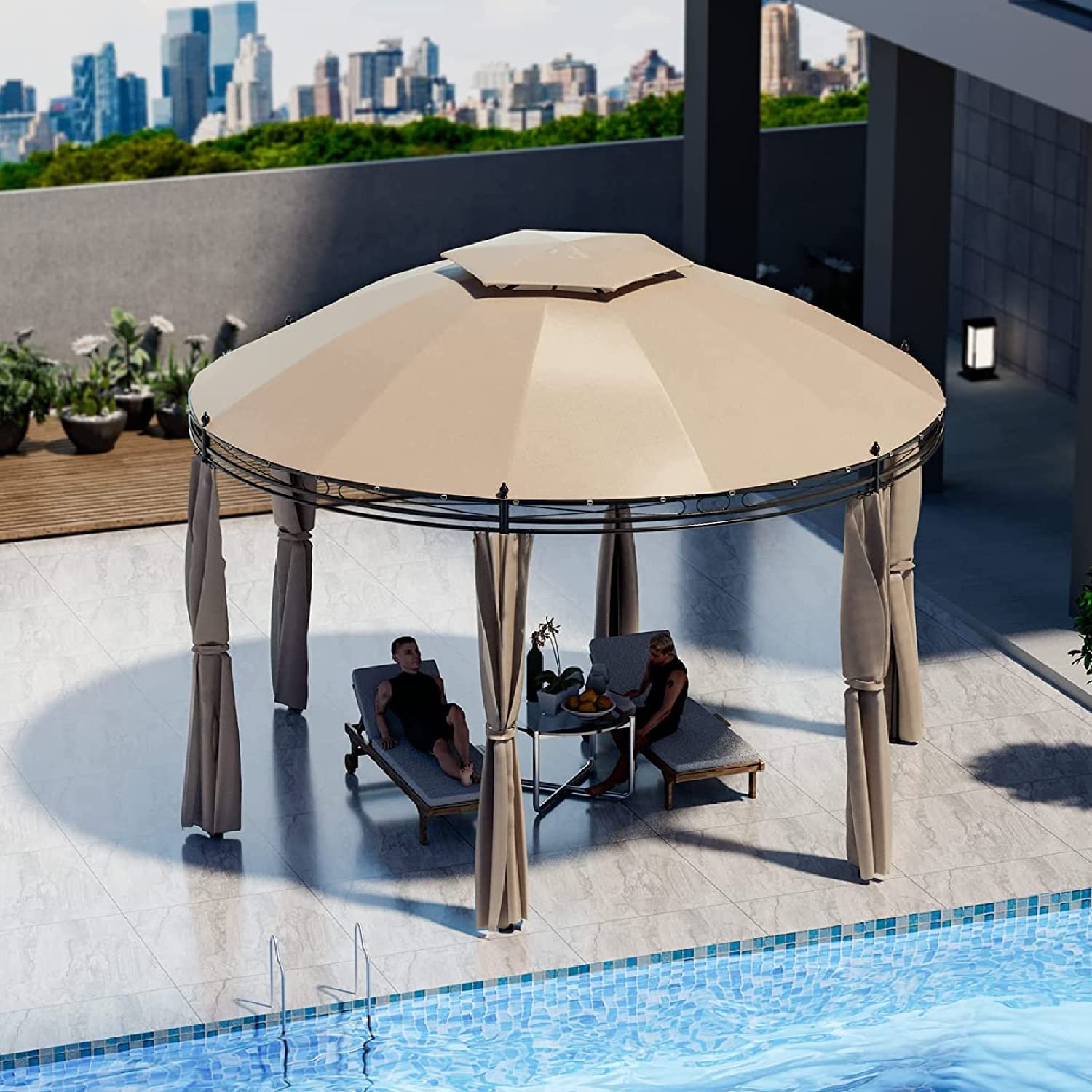 Tangkula 11.5x11.5 ft Round Patio Gazebo - Thumbnail 3