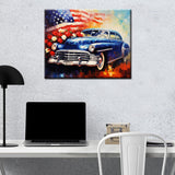 Tucocoo Retro Car Paint by Numbers Kits 16x20 inch Canvas DIY Digital Oil Painting for Adults with Brushes and Acrylic Pigment - American Flag Romantic Flower Pictures for Home Decor (Without Frame) Tucocoo