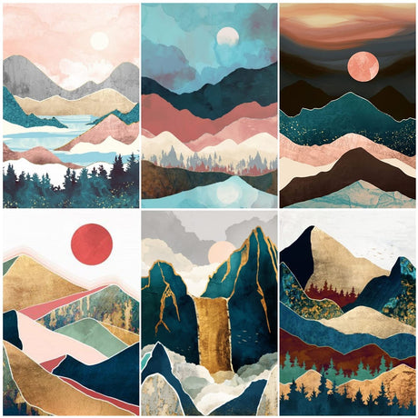 LFMU 6 Pack Diamond Painting Kits for Adults,Full Round Drill Diamond Painting Abstract Landscapes DIY 5D Diamond Art Craft for Home Wall Decor Gift (12x16inch) DP LFMU