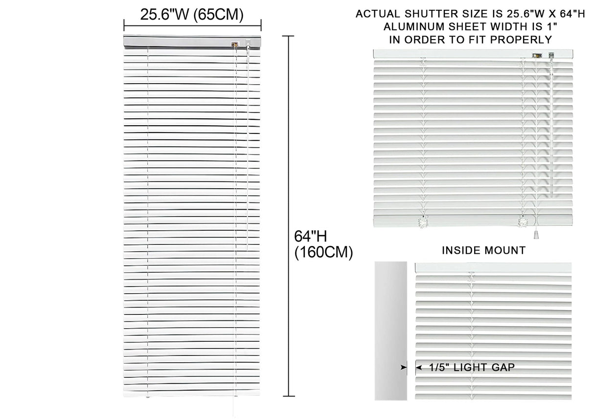 YIIBAII Mini Blinds Suitable for 26" W x 64" H Windows 1" Aluminum Horizontal Venetian Blinds Darkening with Rope and Pole can Mounted Inside or Outside YIIBAII