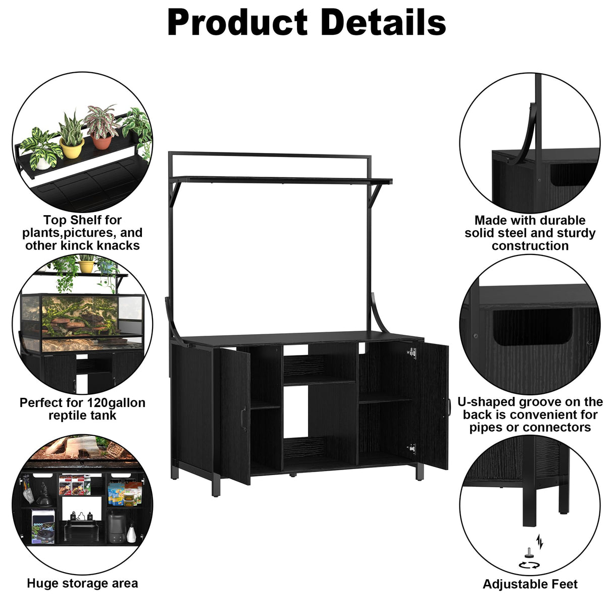 GDLF Reptile Tank Stand Terrarium Stand with Cabinet for Accessories Storage 48" X 24" Tabletop Fits up to 120 Gallon Bearded Dragon Tank, Reptile Terrarium,Turtle Tank (Stand Only) GDLF